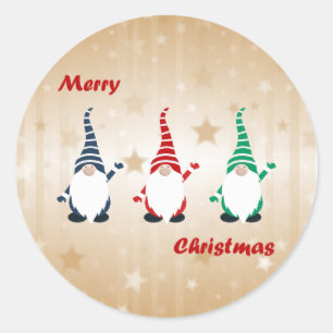 Pegatina Redonda Feliz Navidad, los tres elfos,