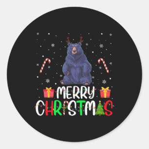 Pegatina Redonda Feliz Navidad Luces de oso Gorra de renos Xmas Pjs
