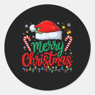 Pegatina Redonda Feliz Navidad Luces Familia Santa Hat navidad homb