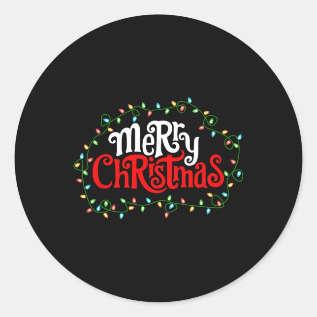 Pegatina Redonda Feliz Navidad Luces navideñas Hombres Familiares M (Anverso)