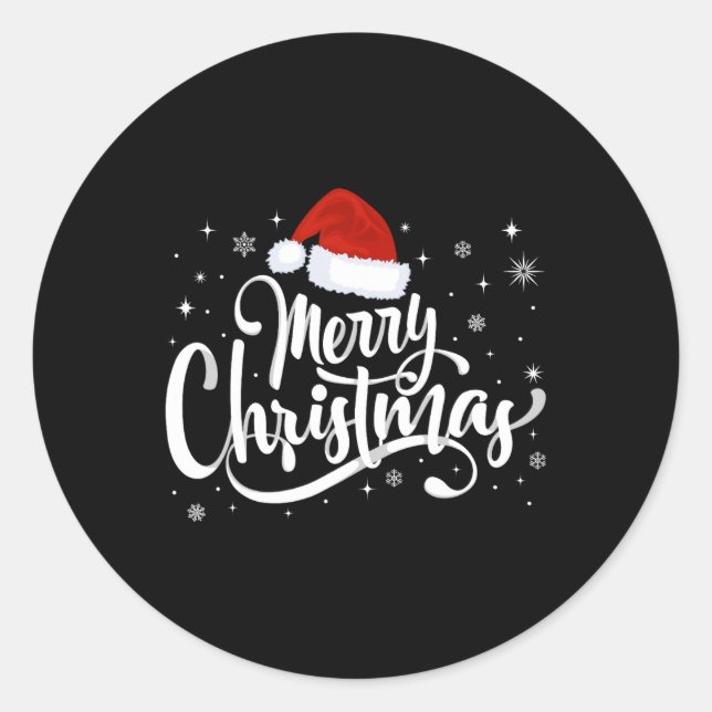 Pegatina Redonda Feliz Navidad Luces Red Santa Hat Familia de navid (Anverso)