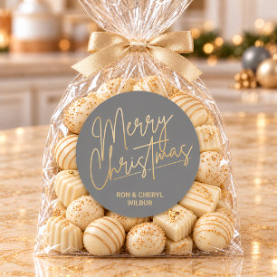 Pegatina Redonda Feliz Navidad Luxe Gris