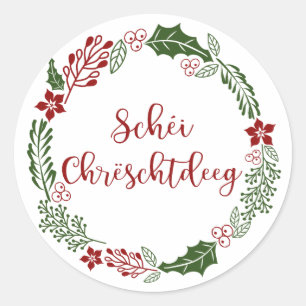 Pegatina Redonda Feliz Navidad luxemburguesa, Schéi Chrëschtdeeg