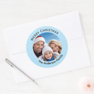 Pegatina Redonda Feliz Navidad Luz Azul Festividad