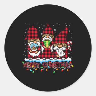 Pegatina Redonda Feliz Navidad Luz Cute Gnome Familia coincidente G