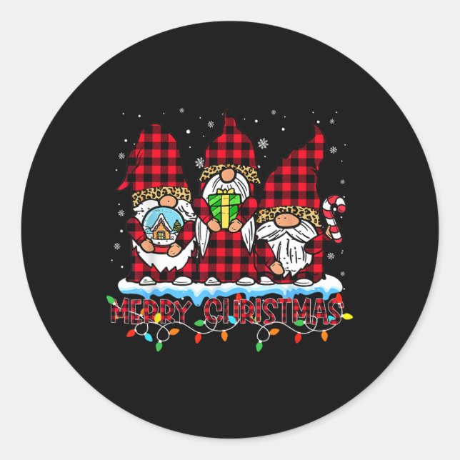 Pegatina Redonda Feliz Navidad Luz Cute Gnome Familia coincidente G (Anverso)