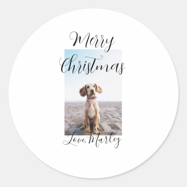 Pegatina Redonda Feliz Navidad mascota perro gato foto regalos de v (Anverso)