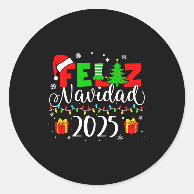 Pegatina Redonda Feliz Navidad Matching Family Spanish Christmas Me (Anverso)