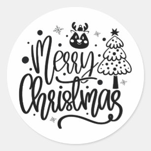 Pegatina Redonda Feliz Navidad Minimalista Navidad