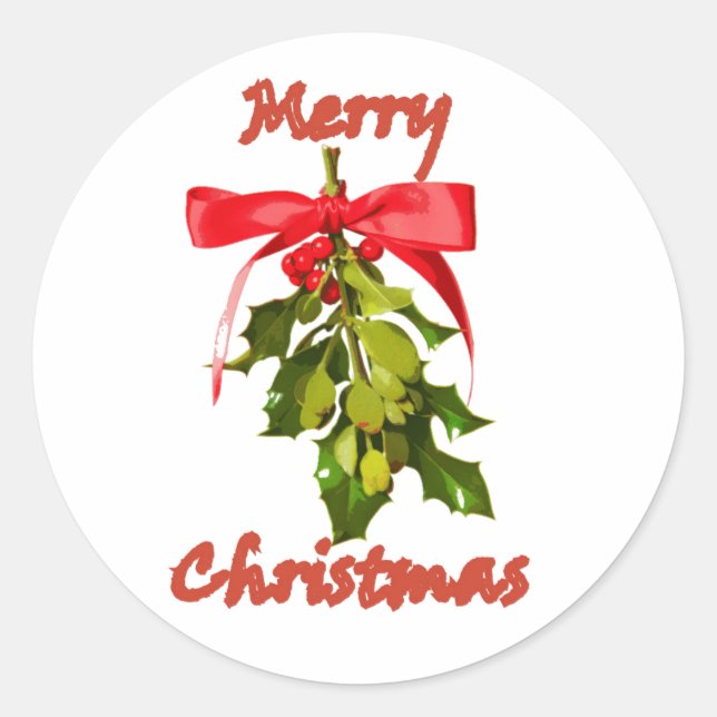 Pegatina Redonda feliz navidad mistletoe (Anverso)