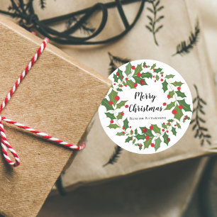 Pegatina Redonda Feliz Navidad Mistletoe Wreath Classic Round Sti