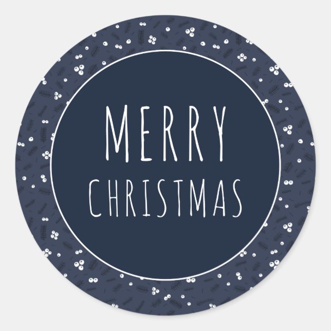 Pegatina Redonda Feliz Navidad moderna | Berries y Pine (Anverso)