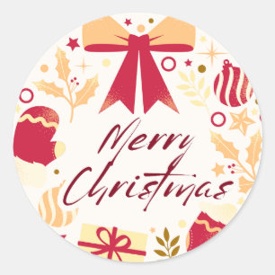 Pegatina Redonda Feliz navidad, moderna, colorida, tipográfica, sim