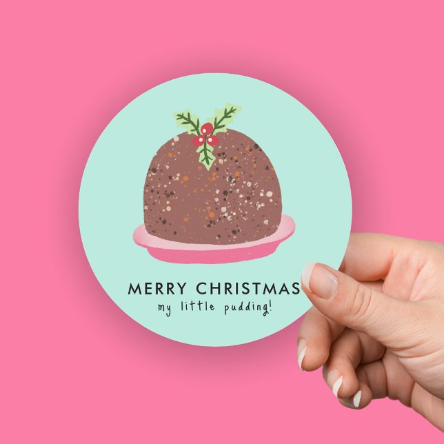 Pegatina Redonda Feliz Navidad Moderno Ilustracion Pudding (Cute 'My Little Pudding' Christmas card sticker)