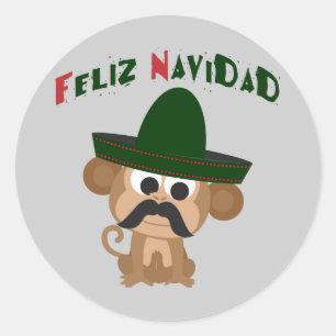 Pegatina Redonda ¡Feliz Navidad! Mono chiflado