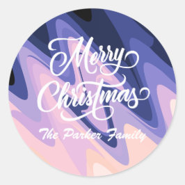 Pegatina Redonda Feliz Navidad Morado remolinos personalizables