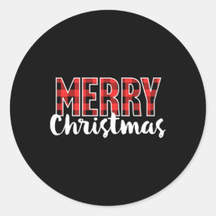 Pegatina Redonda Feliz Navidad Mujeres Hombres Niños Doble Rojo Tap