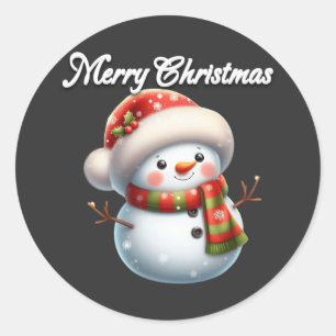 Pegatina Redonda Feliz Navidad muñeco de nieve lindo v2