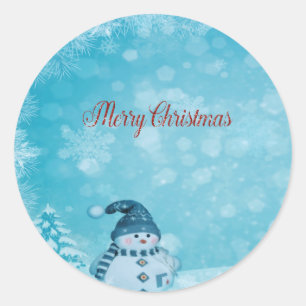 Pegatina Redonda Feliz Navidad, muñeco de nieve Pino