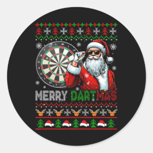 Pegatina Redonda Feliz Navidad Navidad Santa Sungles jugando Dart S