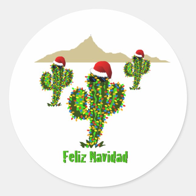 Pegatina Redonda Feliz Navidad - Navidades de Arizona iluminan Sagu (Anverso)