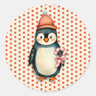 Pegatina Redonda Feliz Navidad Navidades de los pingüinos de époc