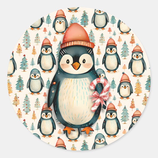 Pegatina Redonda Feliz Navidad | Navidades de los pingüinos de époc (Anverso)