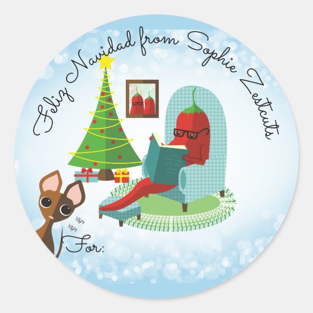Pegatina Redonda Feliz Navidad, Navidades de salsa de pimienta y sa (Anverso)
