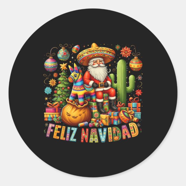 Pegatina Redonda Feliz Navidad Navidades divertidos en México (Anverso)