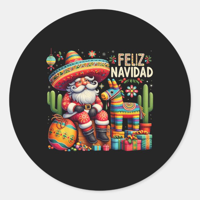 Pegatina Redonda Feliz Navidad Navidades divertidos en México (Anverso)