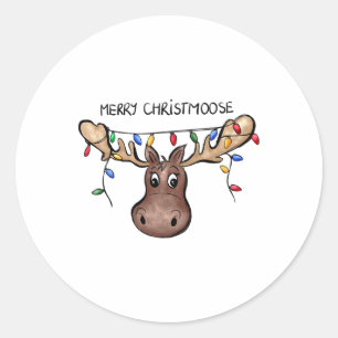 Pegatina Redonda Feliz Navidad Navidades Moose Xmas Lover Holid