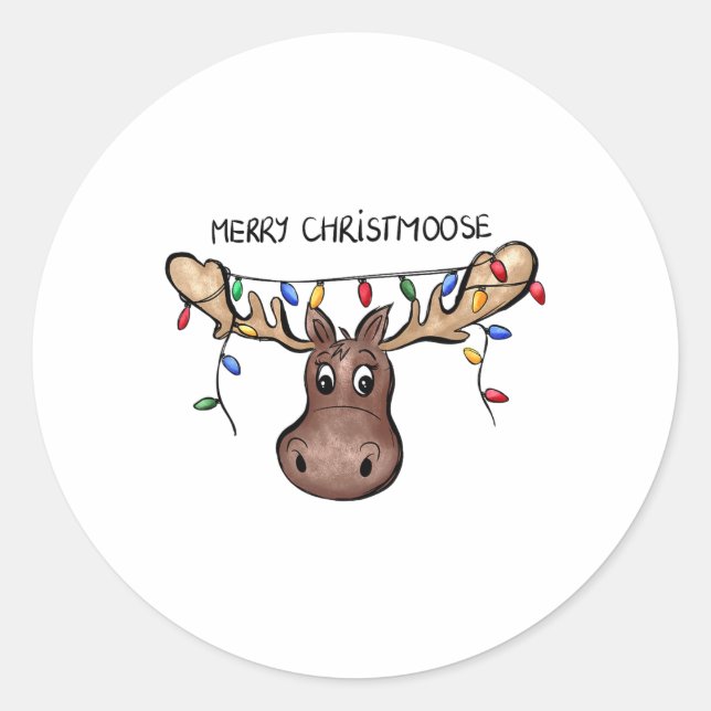 Pegatina Redonda Feliz Navidad Navidades Moose Xmas Lover Holid (Anverso)