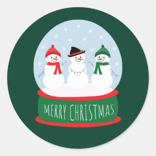 Pegatina Redonda Feliz Navidad Nieve Globe Snowmen