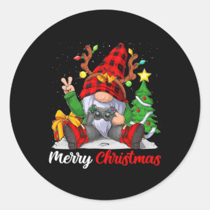 Pegatina Redonda Feliz Navidad Nochebuena Gamer Gnome Video Game Bo