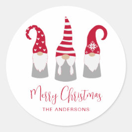 Pegatina Redonda Feliz Navidad Nordic Gnomes Holiday