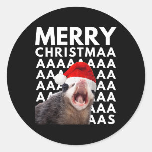 Pegatina Redonda Feliz Navidad, Opossum gritando Diversión Hombres
