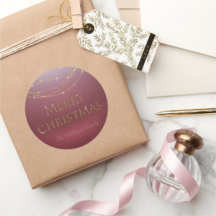 Pegatina Redonda Feliz Navidad   Oro en Casual Roja