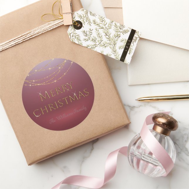 Pegatina Redonda Feliz Navidad | Oro en Casual Roja (Regalar)