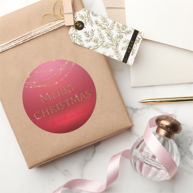 Pegatina Redonda Feliz Navidad | Oro en Casual Roja (Regalar)