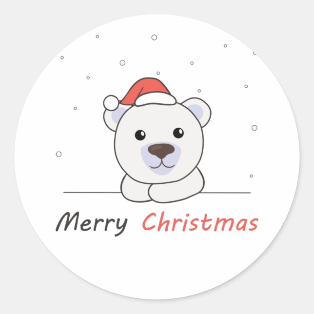 Pegatina Redonda Feliz Navidad Oso Polar Nieve suave noche (Anverso)