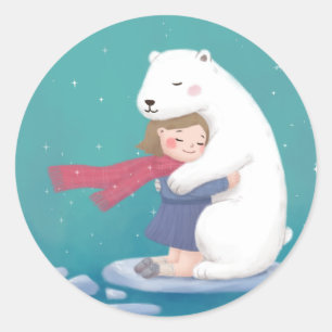 Pegatina Redonda Feliz Navidad: Oso polar y Ilustracion infantil
