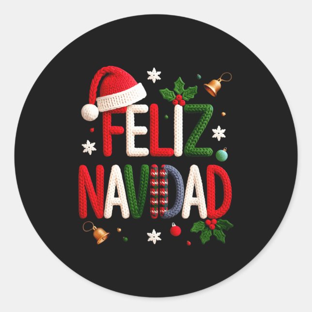 Pegatina Redonda Feliz Navidad Pajamas Spanish Mexican Christmas Bo (Anverso)