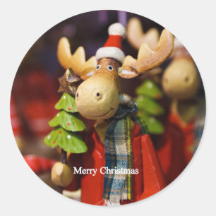 Pegatina Redonda Feliz Navidad Papá Noel Moose