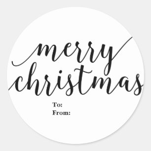 Pegatina Redonda Feliz Navidad Para Desde Tipo de Letra Negra Elega