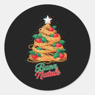 Pegatina Redonda Feliz Navidad Pasta Espaguetis Italiana Divertida