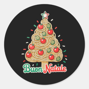 Pegatina Redonda Feliz Navidad Pasta Italiana Navidad Árbol de Navi