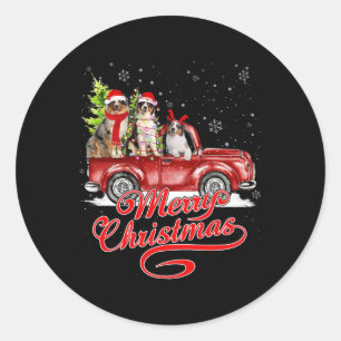 Pegatina Redonda Feliz Navidad Pastor Australiano Santa Reindeer