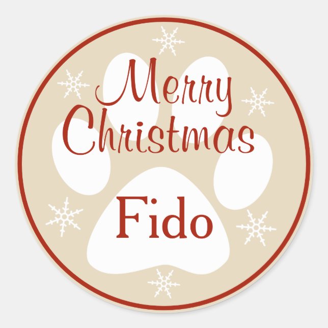 Pegatina Redonda Feliz Navidad Paw Imprimir Snowflakes Nombre del M (Anverso)