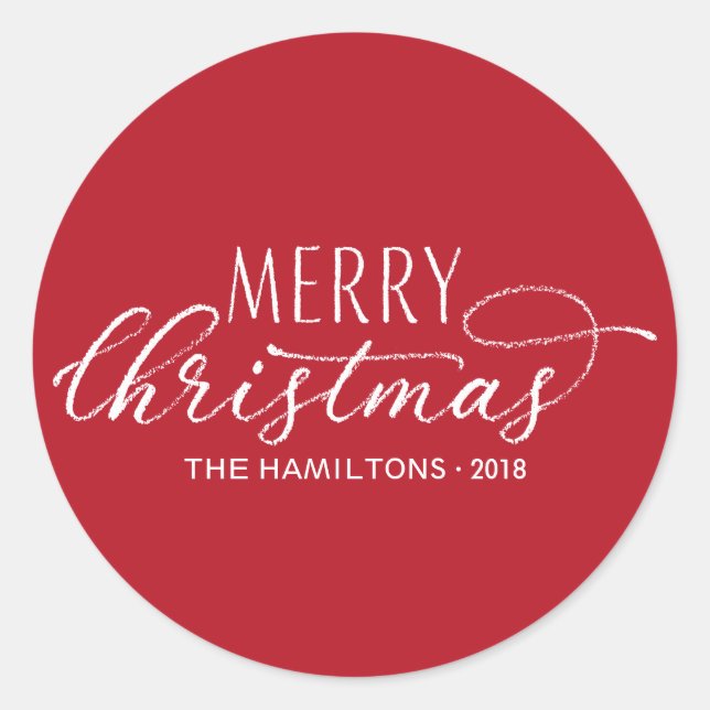 Pegatina Redonda Feliz Navidad Pegatinas con letras blancas rojas m (Anverso)