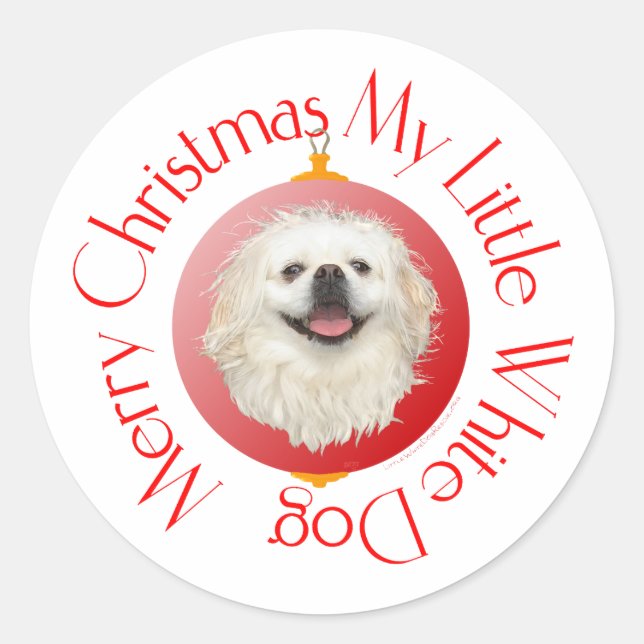 Pegatina Redonda Feliz Navidad Pekinés Blanco (Anverso)